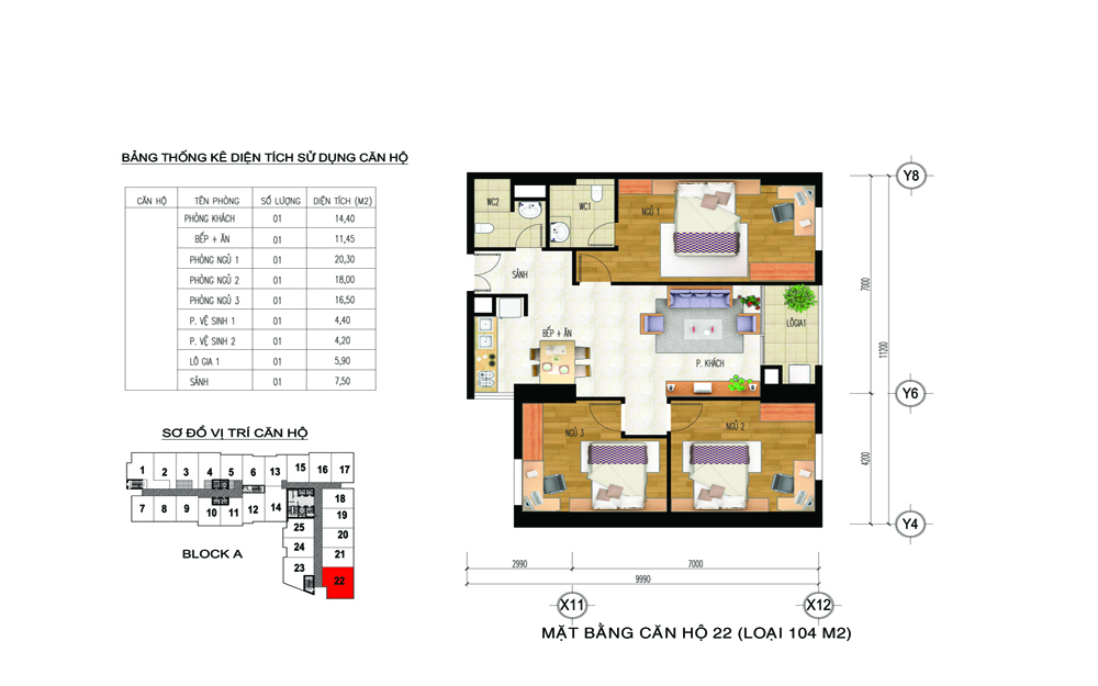 Mặt bằng căn hộ số 22 tòa A 