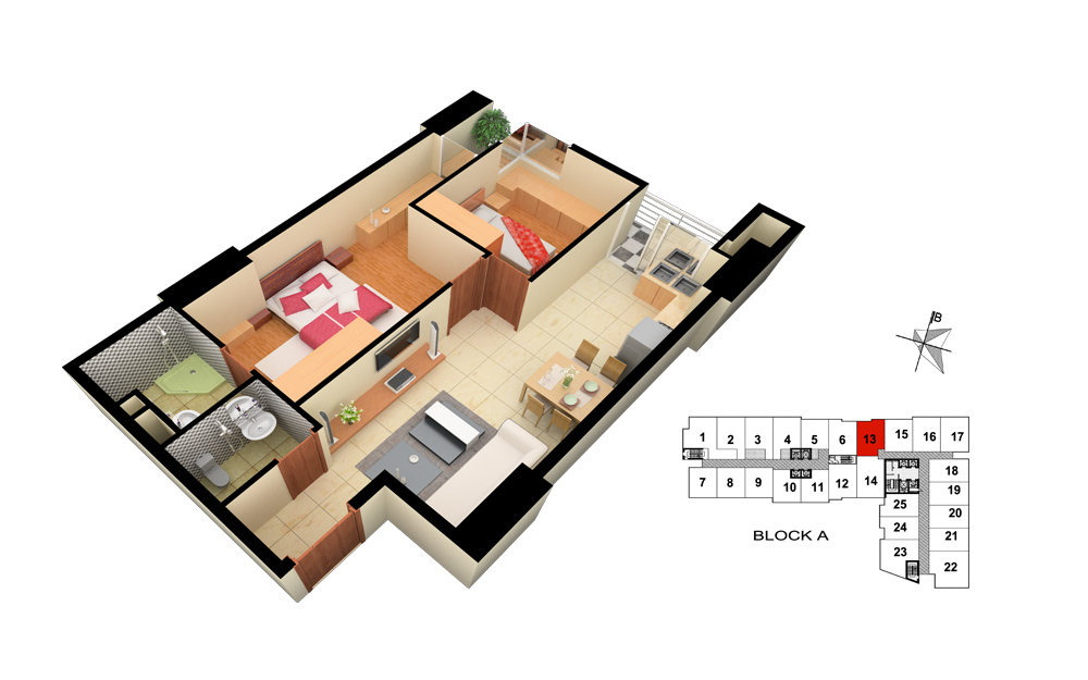 Mặt bằng căn hộ số 13 Tòa A