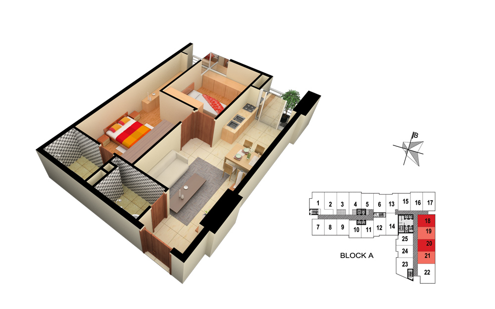 Mặt bằng căn hộ số 18 đến 21 Tòa A